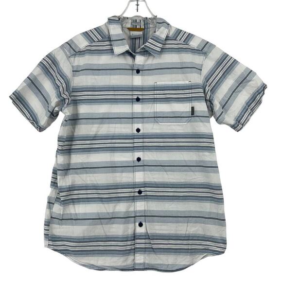 Columbia Button Shirt Mens L Glue Gray Stripe Regular Fit Pocket Short Sleeve - Picture 1 of 7